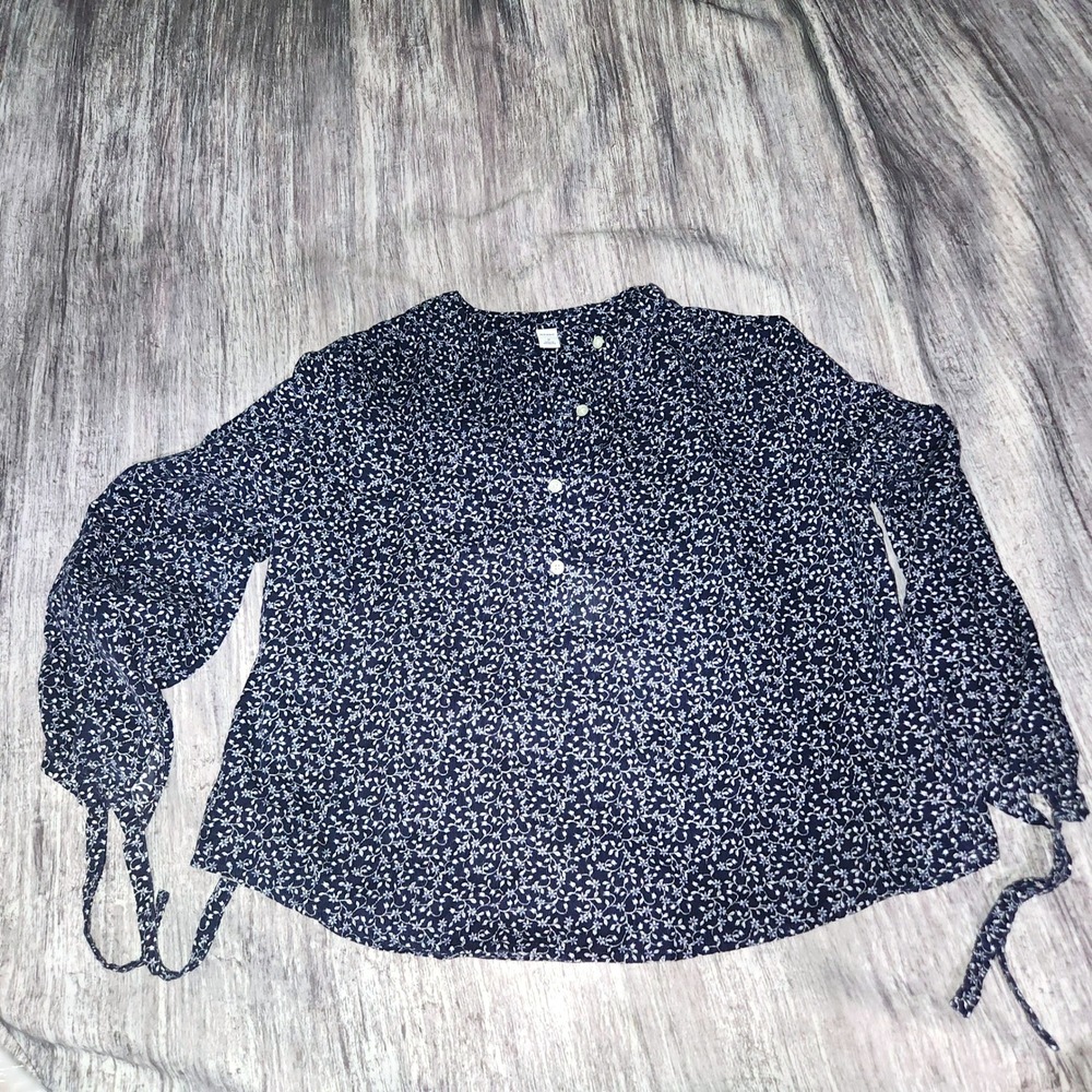 Old Navy‎ Womens Navy Blue Floral Print Peasant Blouse Size M Long Sleeve